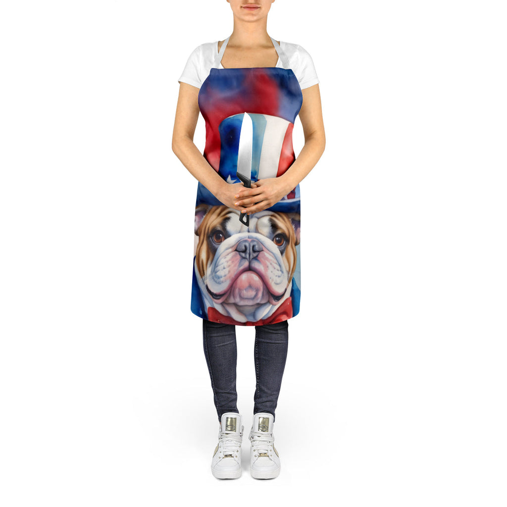 English Bulldog Patriotic American Apron Cooking Kitchen Server Baking Crafts Gardening for Adult Women Men, Unisex, Large, Multicolor