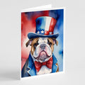 English Bulldog Patriotic American Greeting Cards Pack of 8 Blank Cards with Envelopes Whimsical A7 Size 5x7