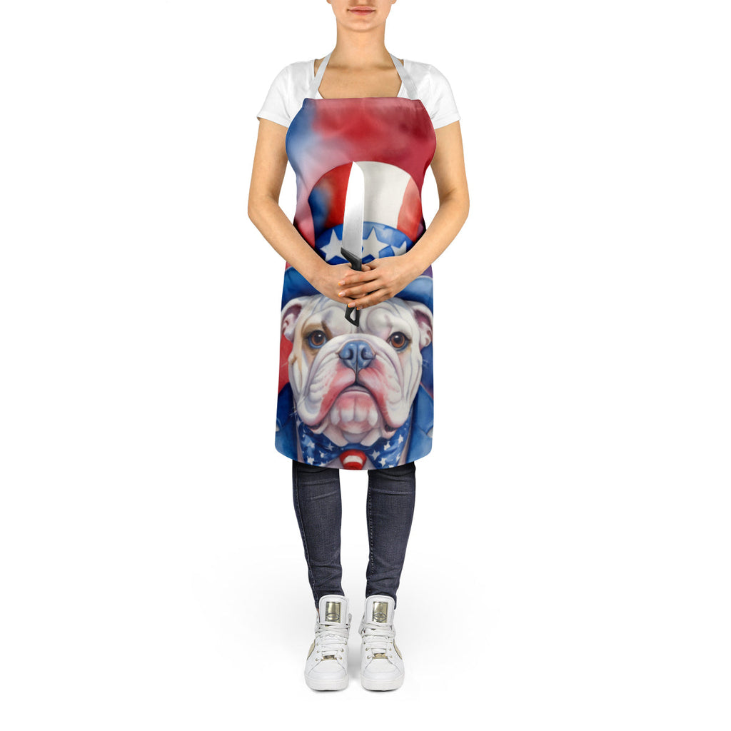 English Bulldog Patriotic American Apron Cooking Kitchen Server Baking Crafts Gardening for Adult Women Men, Unisex, Large, Multicolor