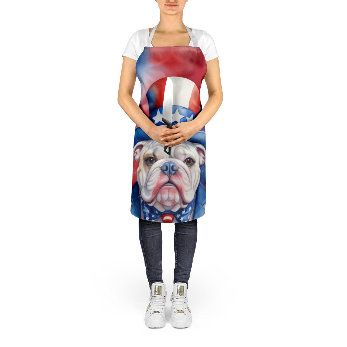 English Bulldog Patriotic American Apron Cooking Kitchen Server Baking Crafts Gardening for Adult Women Men, Unisex, Large, Multicolor