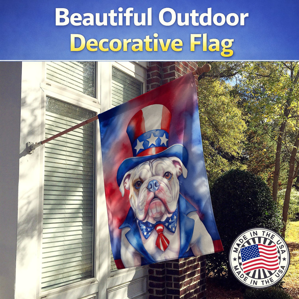 English Bulldog Patriotic American House Flag 28x40 Porch Sleeve Pole Decorative Outside Yard Banner Artwork Wall Hanging, Polyester