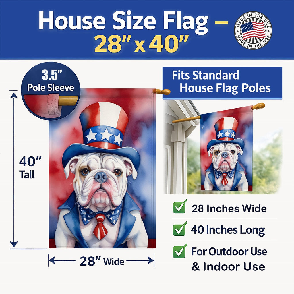English Bulldog Patriotic American House Flag 28x40 Porch Sleeve Pole Decorative Outside Yard Banner Artwork Wall Hanging, Polyester