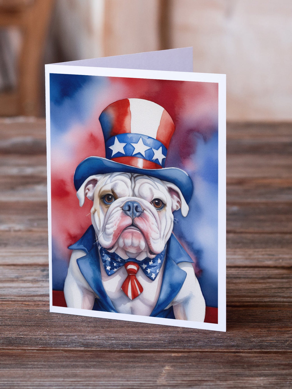 English Bulldog Patriotic American Greeting Cards Pack of 8 Blank Cards with Envelopes Whimsical A7 Size 5x7