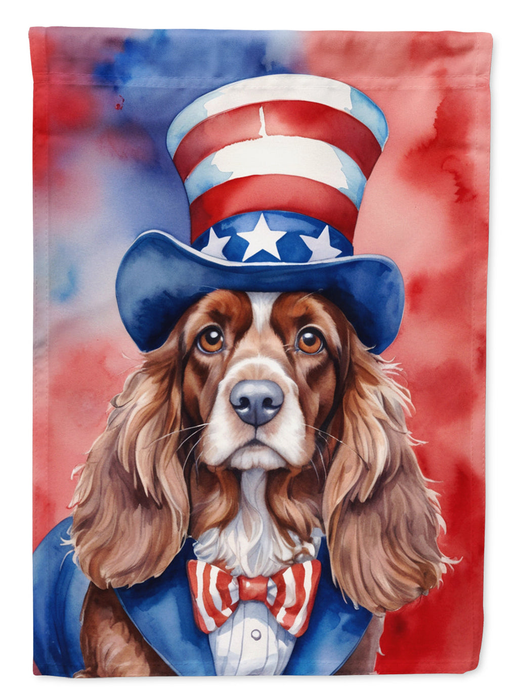 English Cocker Spaniel Patriotic American House Flag 28x40 Porch Sleeve Pole Decorative Outside Yard Banner Artwork Wall Hanging, Polyester