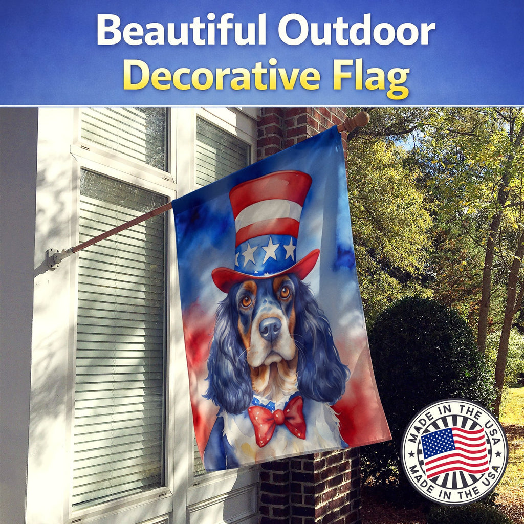 English Cocker Spaniel Patriotic American House Flag 28x40 Porch Sleeve Pole Decorative Outside Yard Banner Artwork Wall Hanging, Polyester