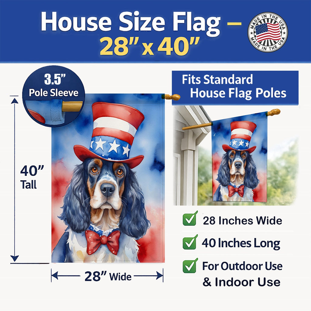 English Cocker Spaniel Patriotic American House Flag 28x40 Porch Sleeve Pole Decorative Outside Yard Banner Artwork Wall Hanging, Polyester