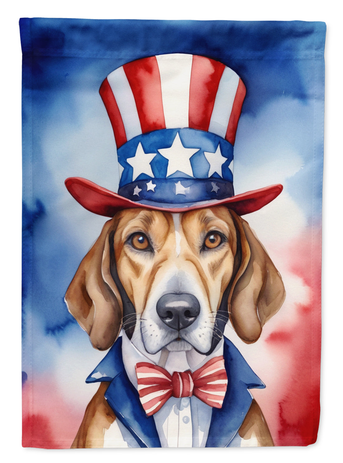 English Foxhound Patriotic American House Flag 28x40 Porch Sleeve Pole Decorative Outside Yard Banner Artwork Wall Hanging, Polyester