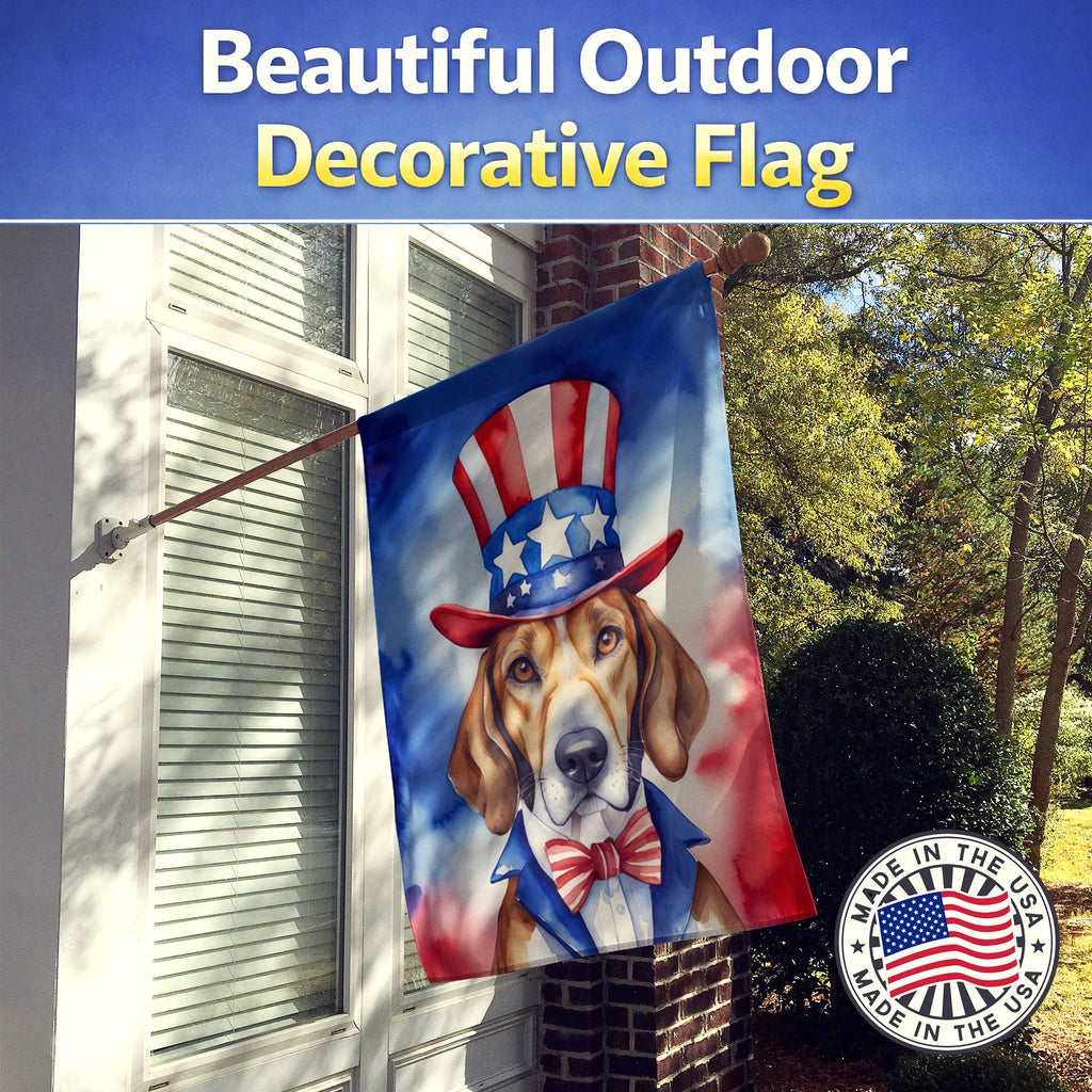 English Foxhound Patriotic American House Flag 28x40 Porch Sleeve Pole Decorative Outside Yard Banner Artwork Wall Hanging, Polyester