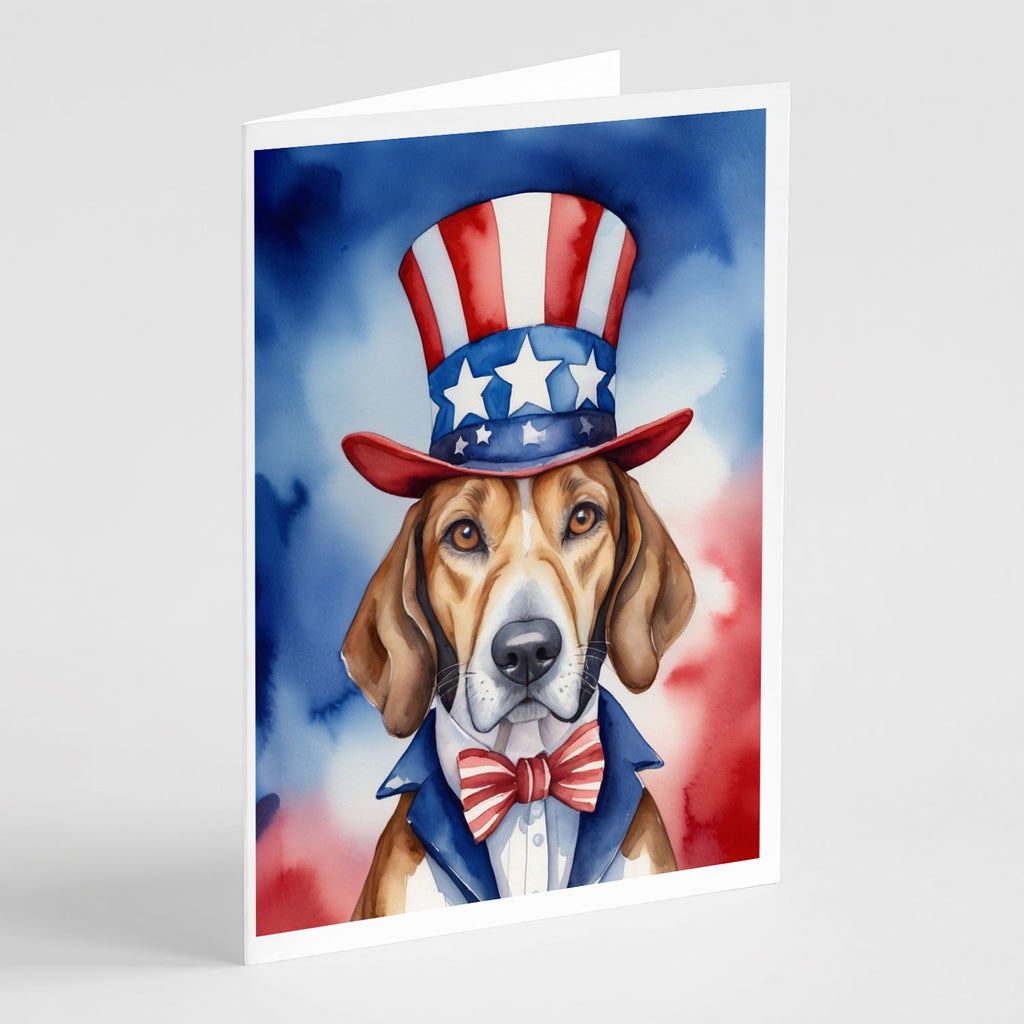 English Foxhound Patriotic American Greeting Cards Pack of 8 Blank Cards with Envelopes Whimsical A7 Size 5x7