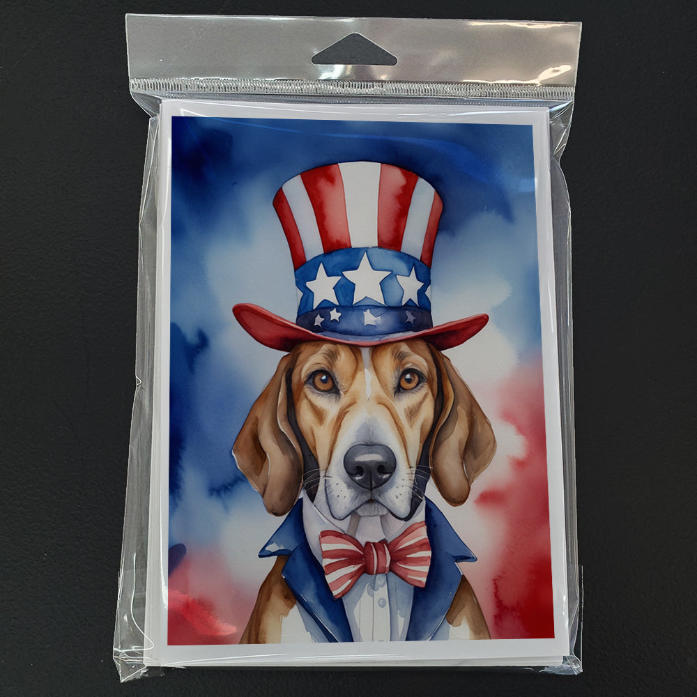 English Foxhound Patriotic American Greeting Cards Pack of 8 Blank Cards with Envelopes Whimsical A7 Size 5x7