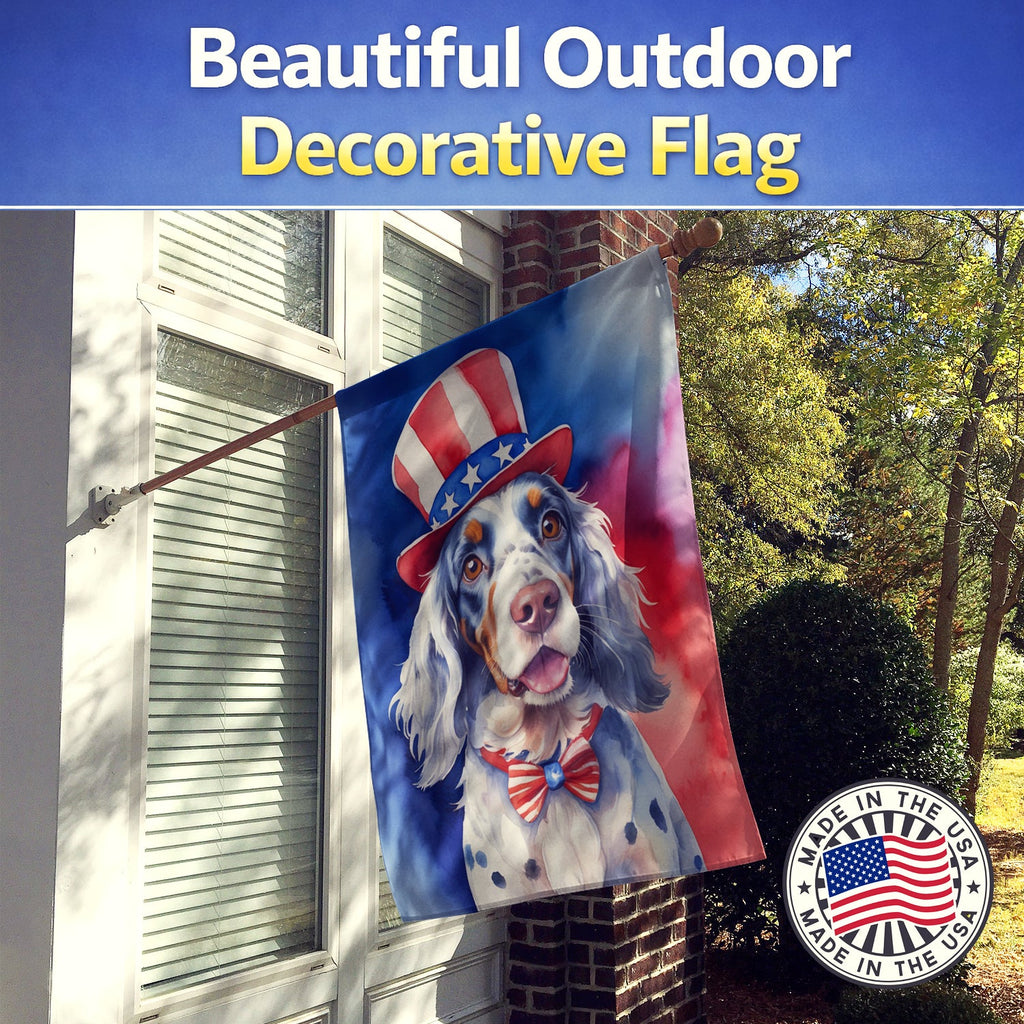 English Setter Patriotic American House Flag 28x40 Porch Sleeve Pole Decorative Outside Yard Banner Artwork Wall Hanging, Polyester