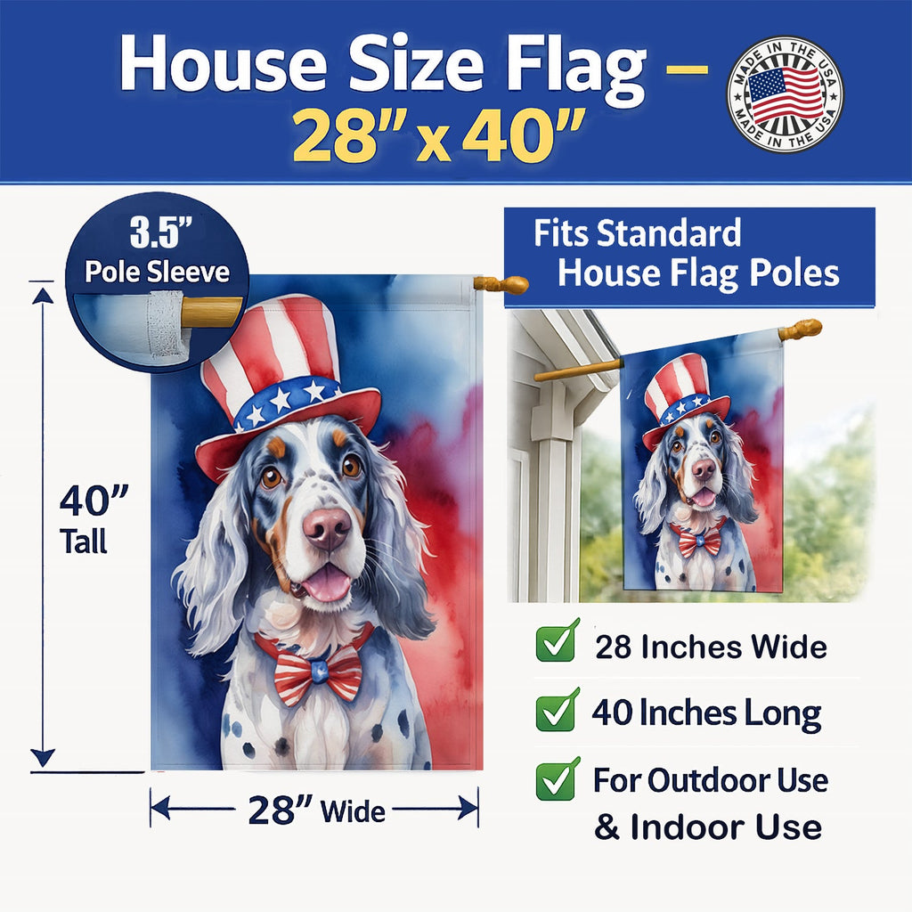 English Setter Patriotic American House Flag 28x40 Porch Sleeve Pole Decorative Outside Yard Banner Artwork Wall Hanging, Polyester