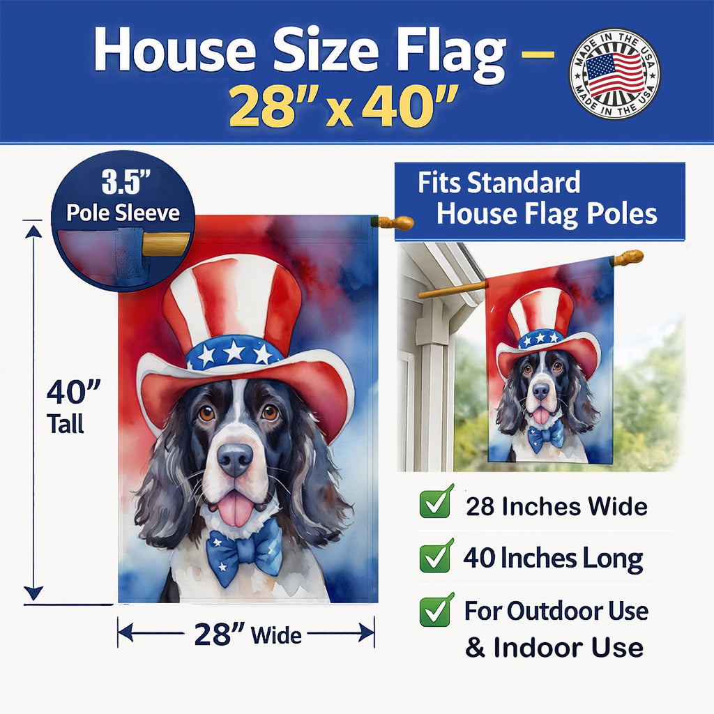 English Springer Spaniel Patriotic American House Flag 28x40 Porch Sleeve Pole Decorative Outside Yard Banner Artwork Wall Hanging, Polyester