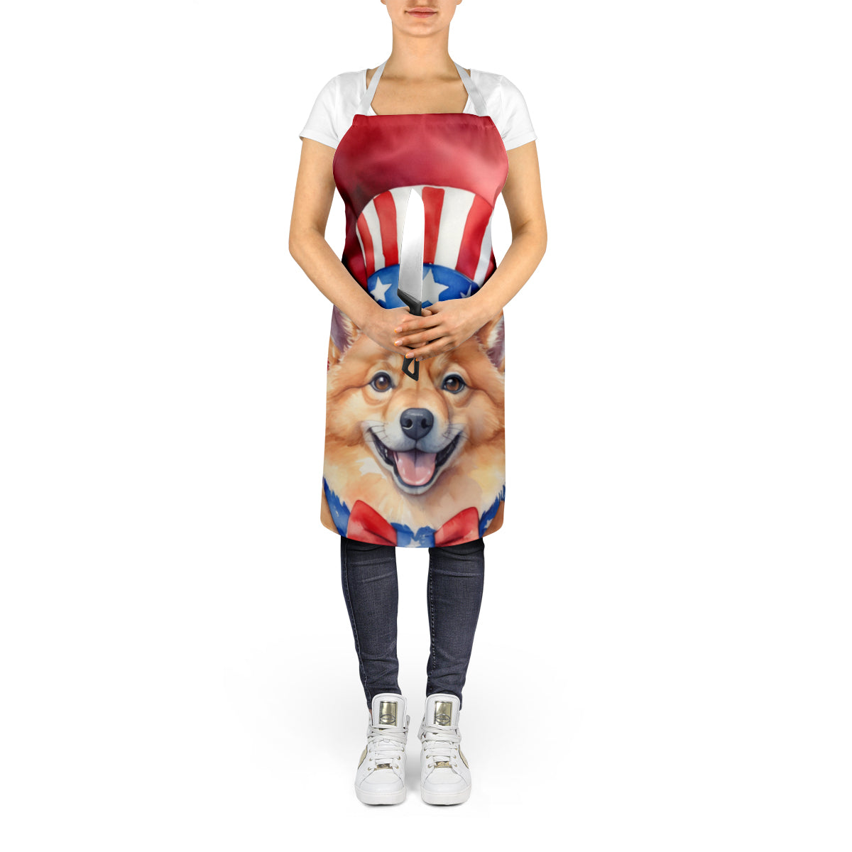 Finnish Spitz Patriotic American Apron Cooking Kitchen Server Baking Crafts Gardening for Adult Women Men, Unisex, Large, Multicolor