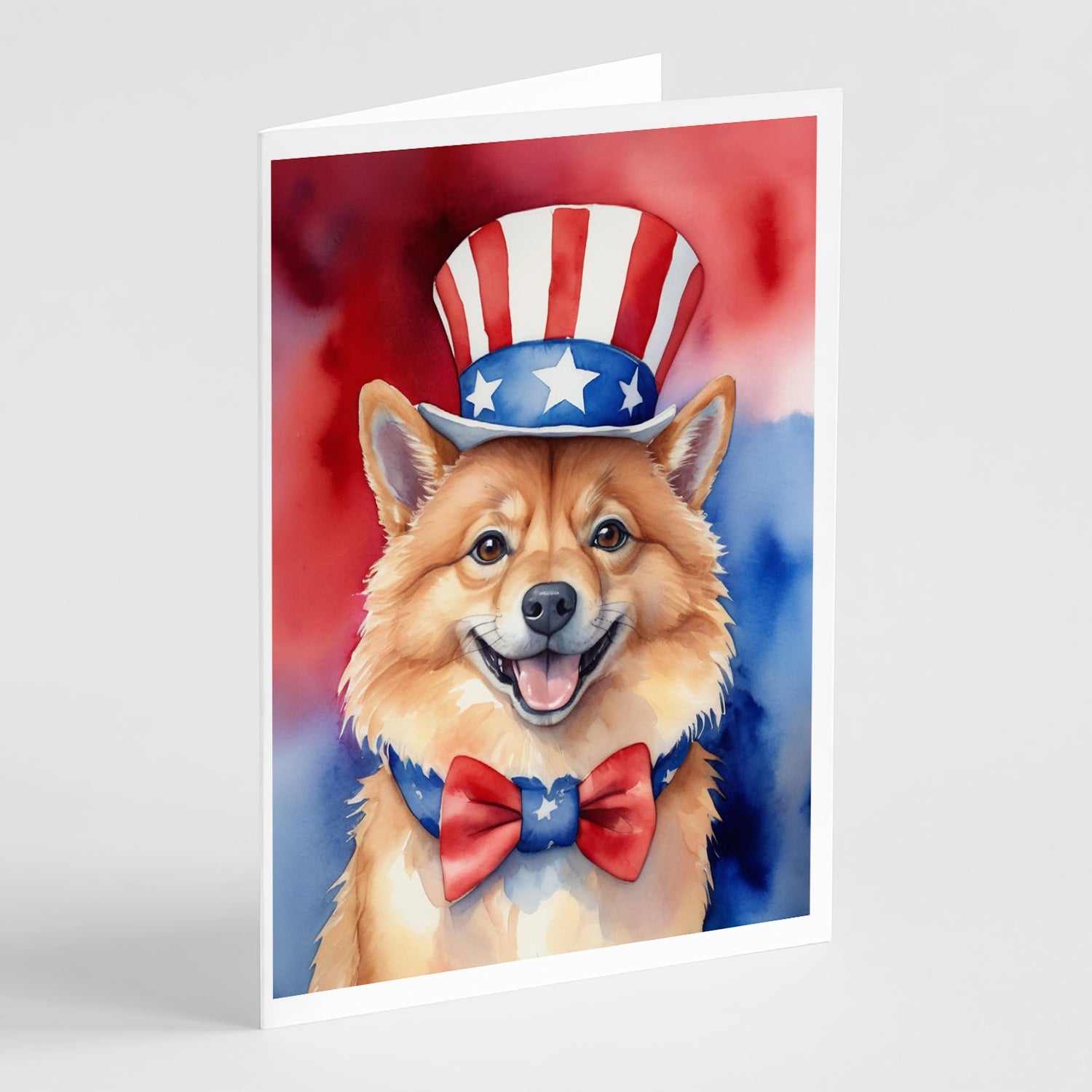 Finnish Spitz Patriotic American Greeting Cards Pack of 8 Blank Cards with Envelopes Whimsical A7 Size 5x7