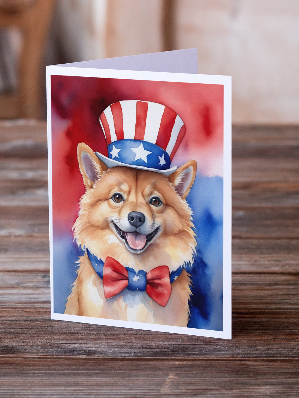 Finnish Spitz Patriotic American Greeting Cards Pack of 8 Blank Cards with Envelopes Whimsical A7 Size 5x7