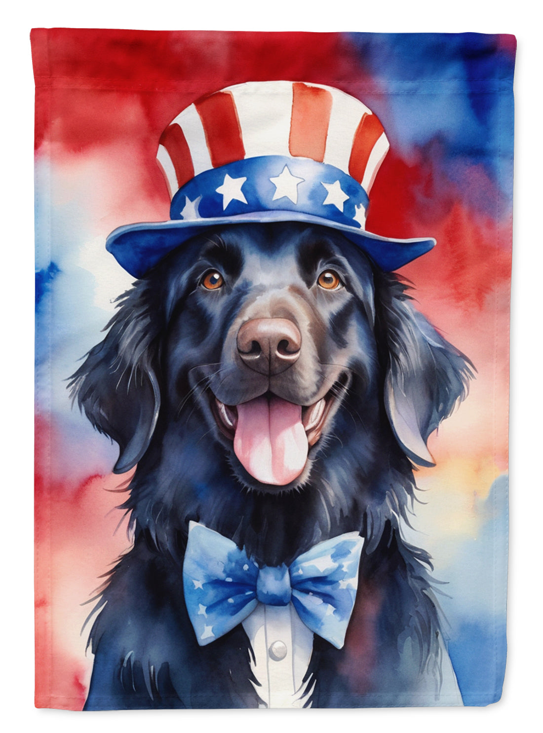 Flat-Coated Retriever Patriotic American House Flag 28x40 Porch Sleeve Pole Decorative Outside Yard Banner Artwork Wall Hanging, Polyester