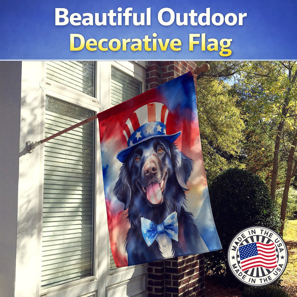 Flat-Coated Retriever Patriotic American House Flag 28x40 Porch Sleeve Pole Decorative Outside Yard Banner Artwork Wall Hanging, Polyester