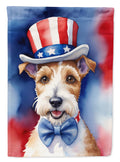 Fox Terrier Patriotic American House Flag 28x40 Porch Sleeve Pole Decorative Outside Yard Banner Artwork Wall Hanging, Polyester