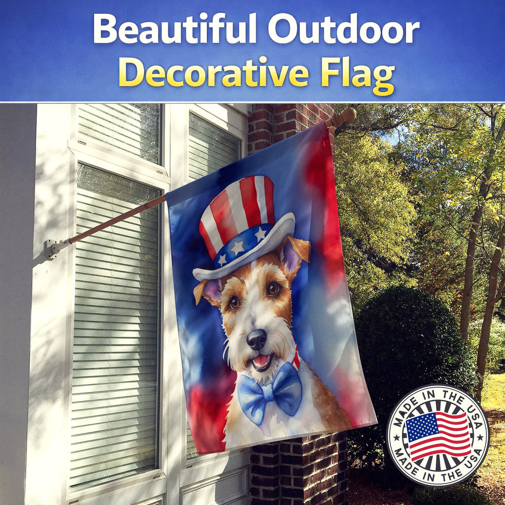Fox Terrier Patriotic American House Flag 28x40 Porch Sleeve Pole Decorative Outside Yard Banner Artwork Wall Hanging, Polyester
