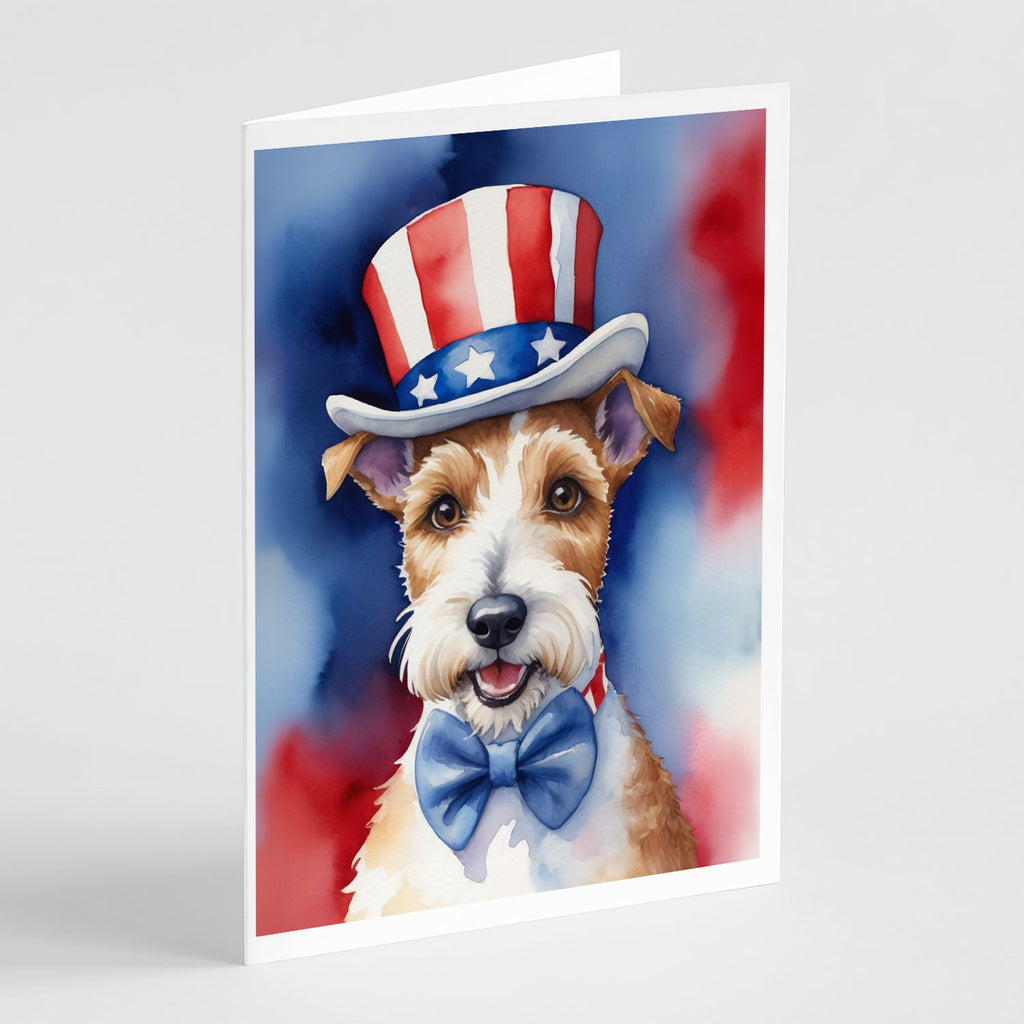 Fox Terrier Patriotic American Greeting Cards Pack of 8 Blank Cards with Envelopes Whimsical A7 Size 5x7