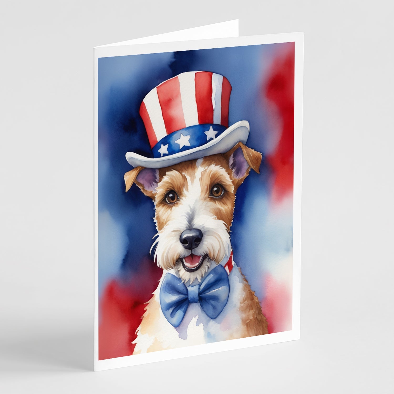Fox Terrier Patriotic American Greeting Cards Pack of 8 Blank Cards with Envelopes Whimsical A7 Size 5x7