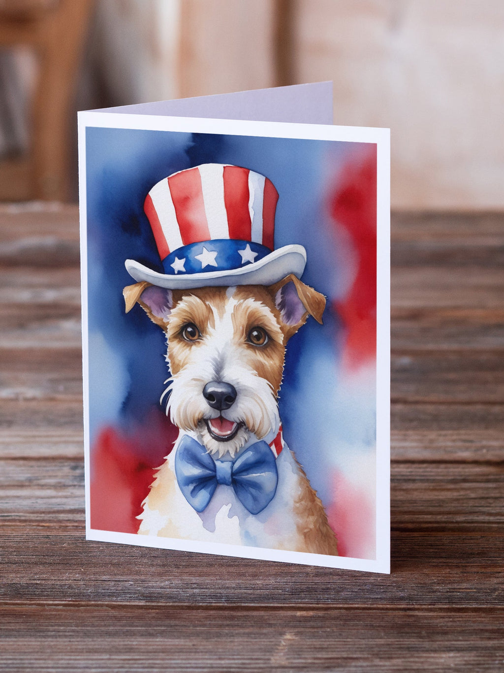 Fox Terrier Patriotic American Greeting Cards Pack of 8 Blank Cards with Envelopes Whimsical A7 Size 5x7