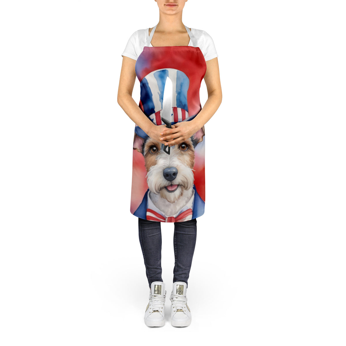 Fox Terrier Patriotic American Apron Cooking Kitchen Server Baking Crafts Gardening for Adult Women Men, Unisex, Large, Multicolor