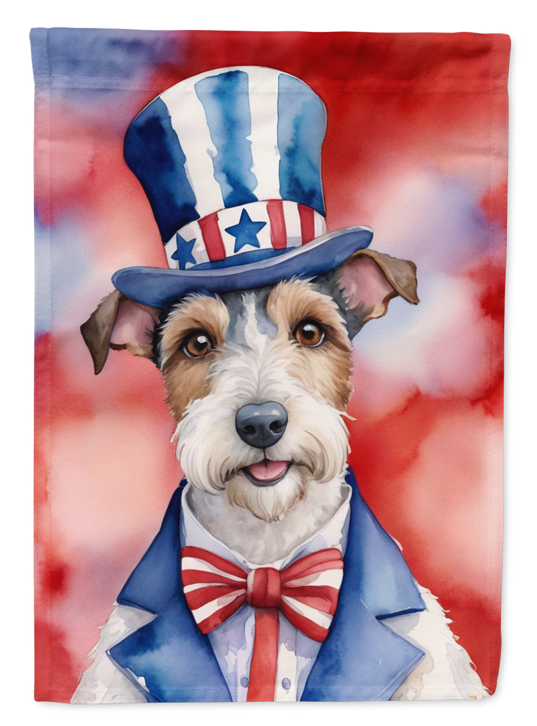 Fox Terrier Patriotic American House Flag 28x40 Porch Sleeve Pole Decorative Outside Yard Banner Artwork Wall Hanging, Polyester
