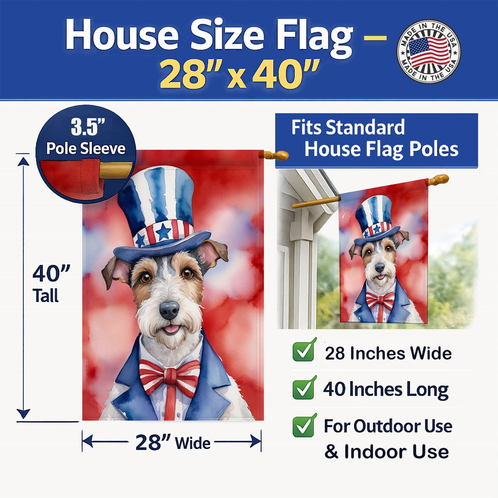 Fox Terrier Patriotic American House Flag 28x40 Porch Sleeve Pole Decorative Outside Yard Banner Artwork Wall Hanging, Polyester
