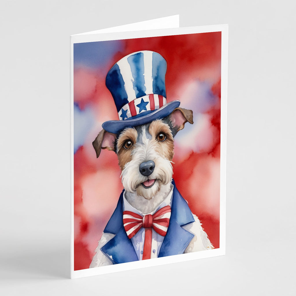 Fox Terrier Patriotic American Greeting Cards Pack of 8 Blank Cards with Envelopes Whimsical A7 Size 5x7