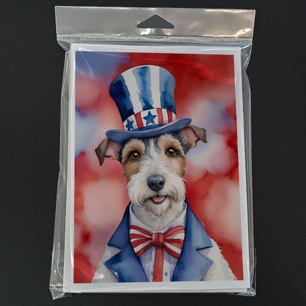 Fox Terrier Patriotic American Greeting Cards Pack of 8 Blank Cards with Envelopes Whimsical A7 Size 5x7