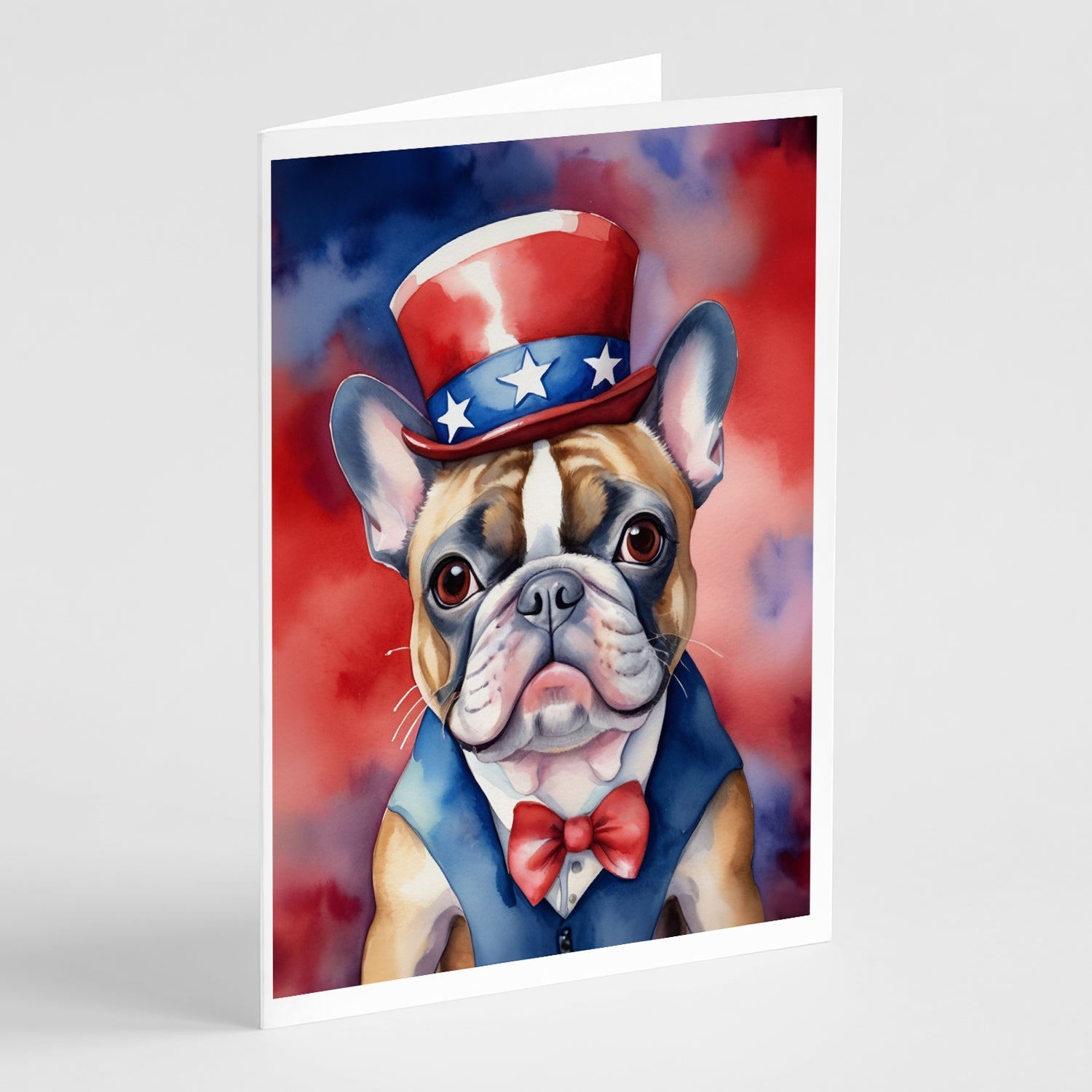 French Bulldog Patriotic American Greeting Cards Pack of 8 Blank Cards with Envelopes Whimsical A7 Size 5x7