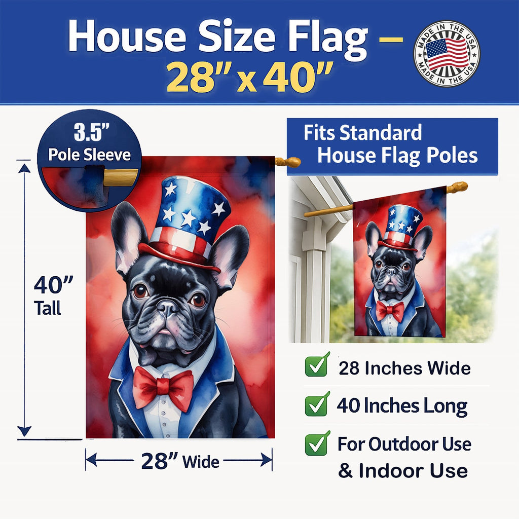 French Bulldog Patriotic American House Flag 28x40 Porch Sleeve Pole Decorative Outside Yard Banner Artwork Wall Hanging, Polyester