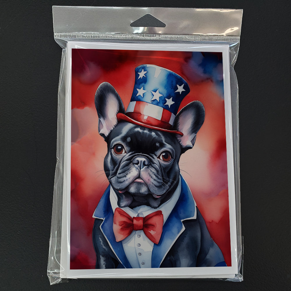 French Bulldog Patriotic American Greeting Cards Pack of 8 Blank Cards with Envelopes Whimsical A7 Size 5x7