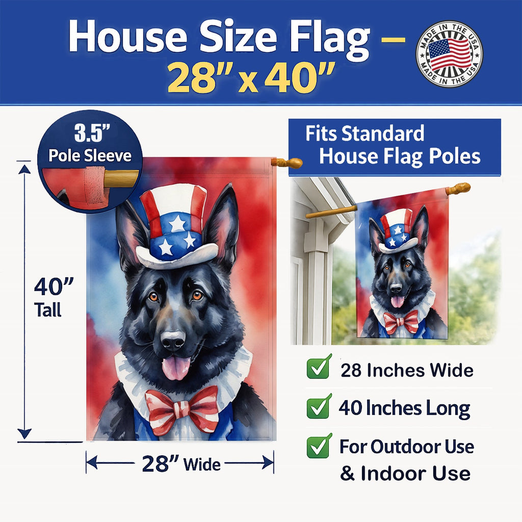 German Shepherd Patriotic American House Flag 28x40 Porch Sleeve Pole Decorative Outside Yard Banner Artwork Wall Hanging, Polyester