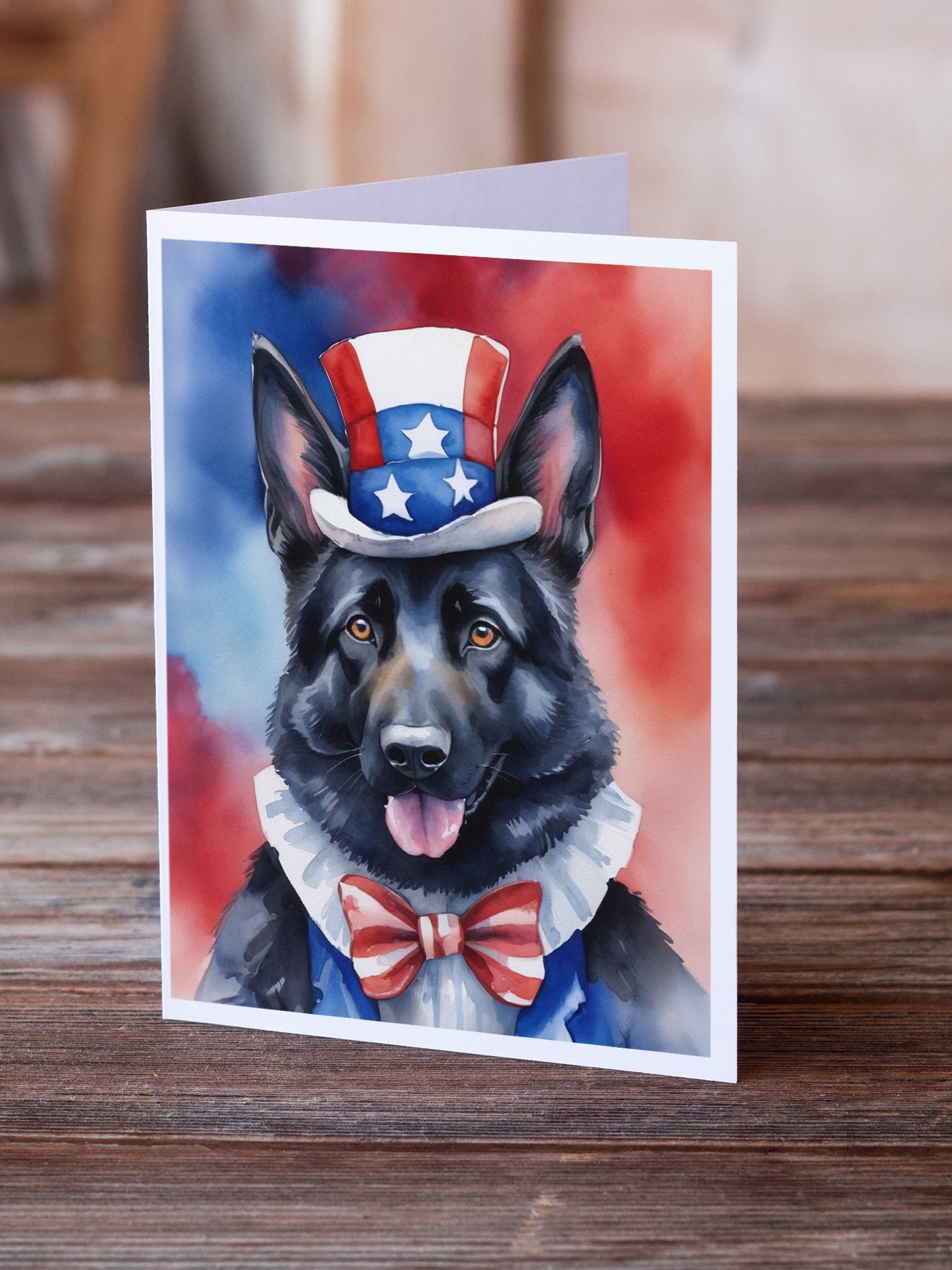 German Shepherd Patriotic American Greeting Cards Pack of 8 Blank Cards with Envelopes Whimsical A7 Size 5x7