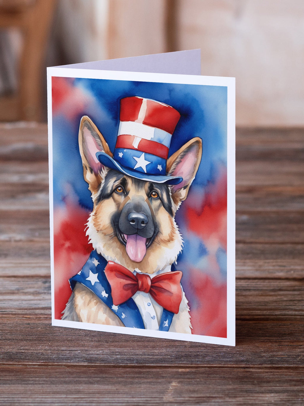 German Shepherd Patriotic American Greeting Cards Pack of 8 Blank Cards with Envelopes Whimsical A7 Size 5x7