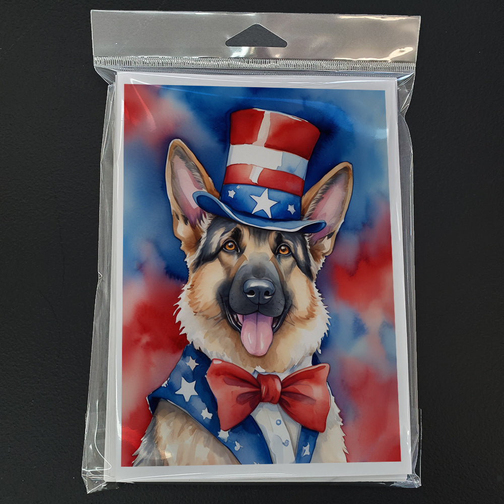 German Shepherd Patriotic American Greeting Cards Pack of 8 Blank Cards with Envelopes Whimsical A7 Size 5x7