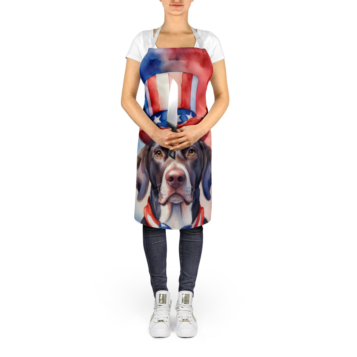 German Shorthaired Pointer Patriotic American Apron Cooking Kitchen Server Baking Crafts Gardening for Adult Women Men, Unisex, Large, Multicolor