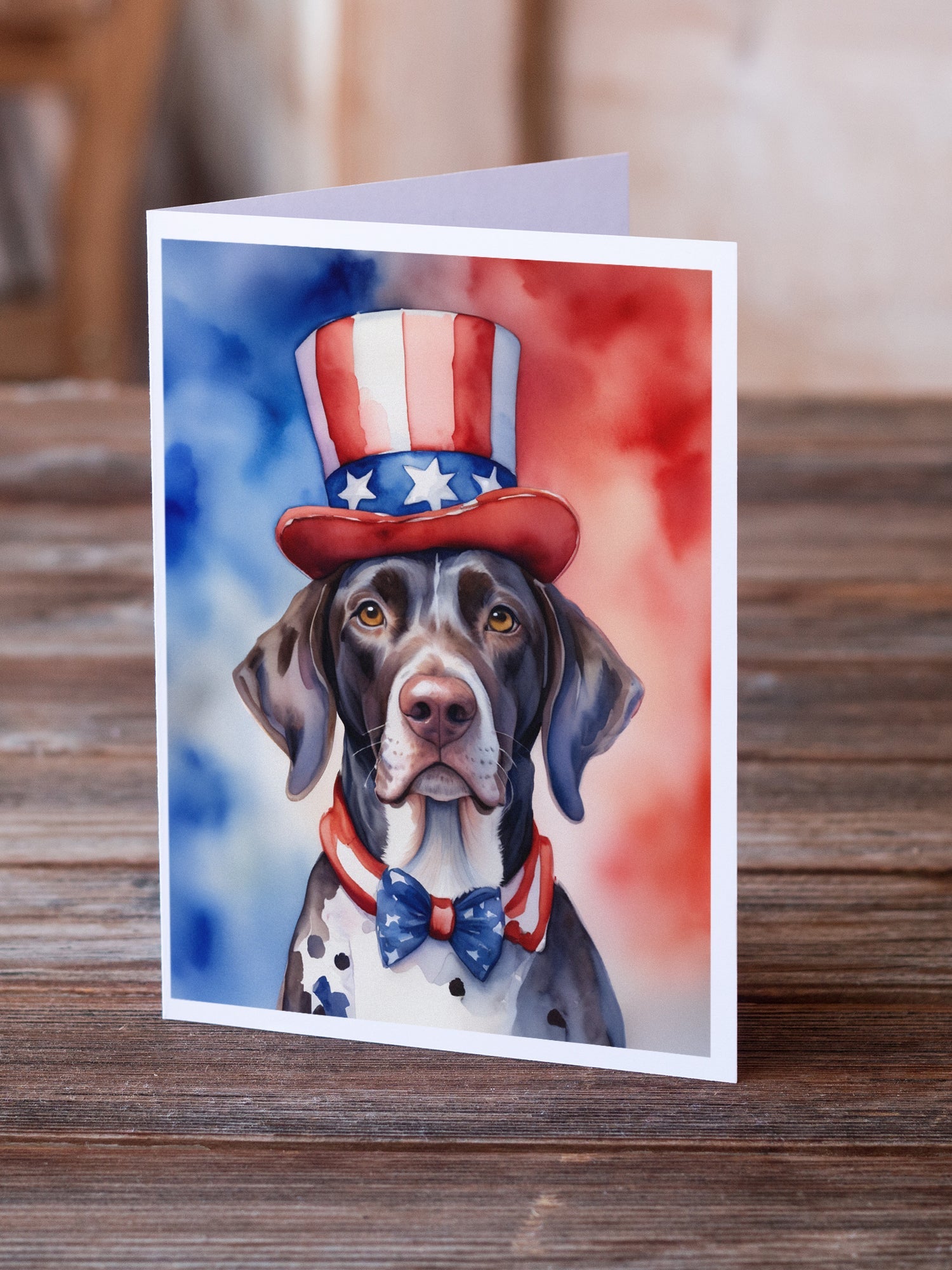 German Shorthaired Pointer Patriotic American Greeting Cards Pack of 8 Blank Cards with Envelopes Whimsical A7 Size 5x7