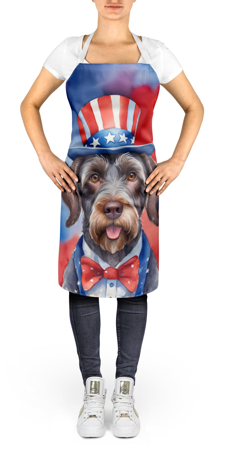 German Wirehaired Pointer Patriotic American Apron Cooking Kitchen Server Baking Crafts Gardening for Adult Women Men, Unisex, Large, Multicolor