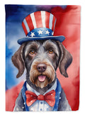 German Wirehaired Pointer Patriotic American House Flag 28x40 Porch Sleeve Pole Decorative Outside Yard Banner Artwork Wall Hanging, Polyester