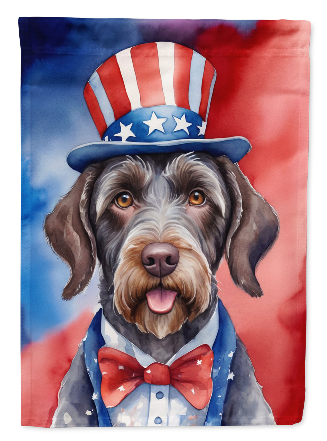 German Wirehaired Pointer Patriotic American House Flag 28x40 Porch Sleeve Pole Decorative Outside Yard Banner Artwork Wall Hanging, Polyester