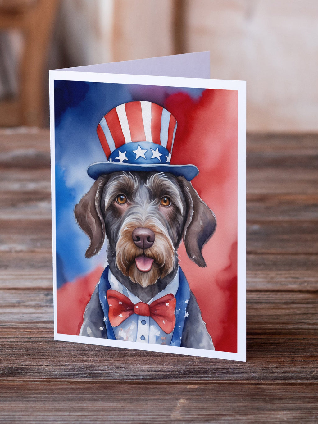 German Wirehaired Pointer Patriotic American Greeting Cards Pack of 8 Blank Cards with Envelopes Whimsical A7 Size 5x7