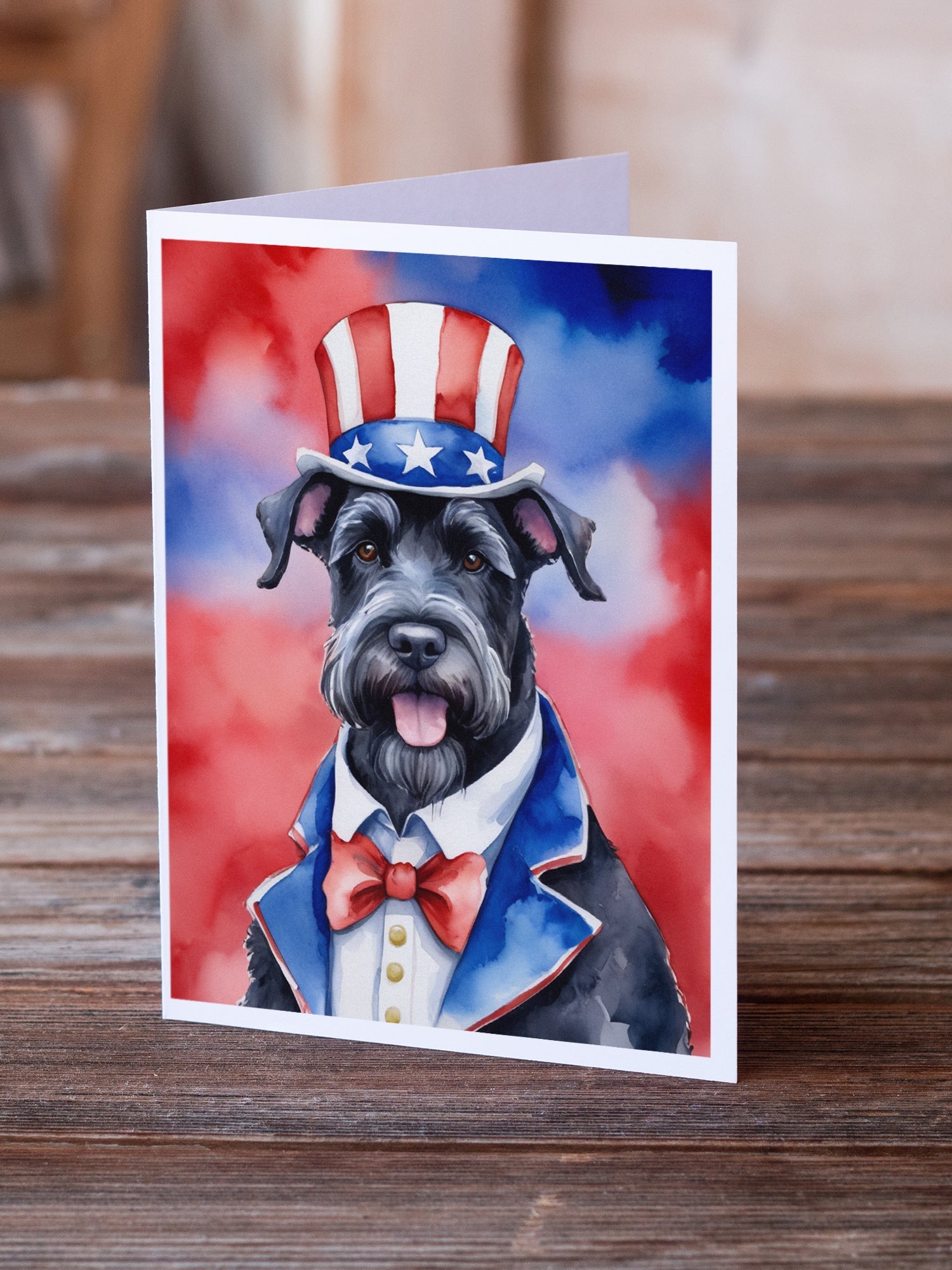 Giant Schnauzer Patriotic American Greeting Cards Pack of 8 Blank Cards with Envelopes Whimsical A7 Size 5x7