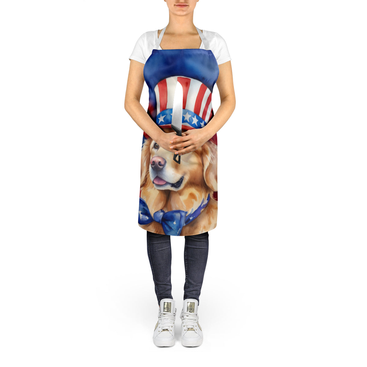 Golden Retriever Patriotic American Apron Cooking Kitchen Server Baking Crafts Gardening for Adult Women Men, Unisex, Large, Multicolor