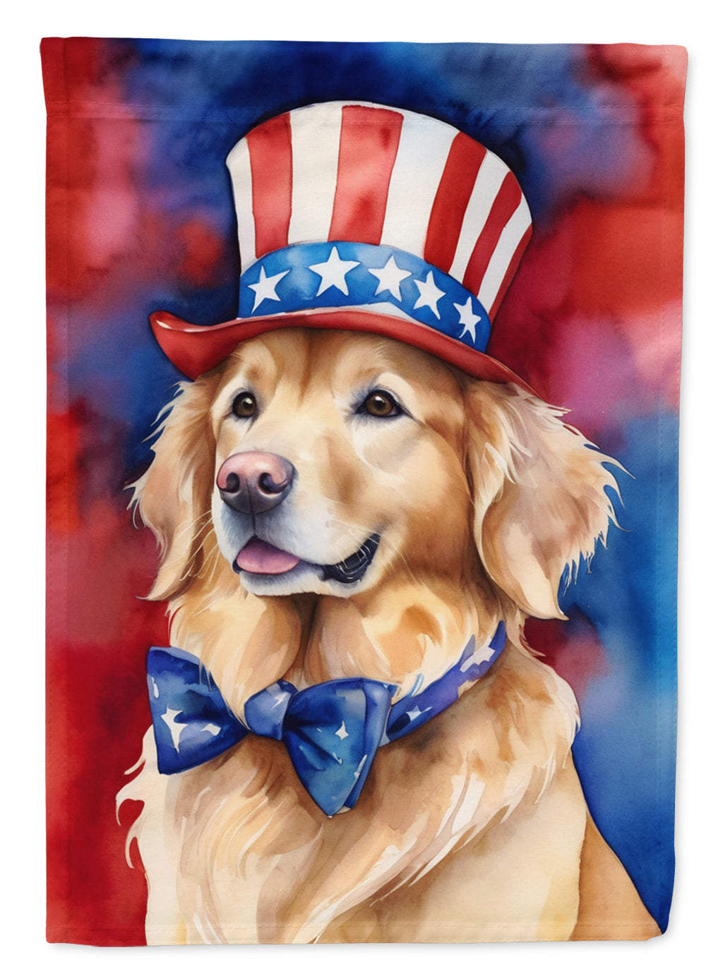 Golden Retriever Patriotic American House Flag 28x40 Porch Sleeve Pole Decorative Outside Yard Banner Artwork Wall Hanging, Polyester