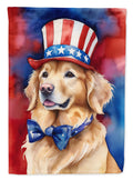 Golden Retriever Patriotic American House Flag 28x40 Porch Sleeve Pole Decorative Outside Yard Banner Artwork Wall Hanging, Polyester