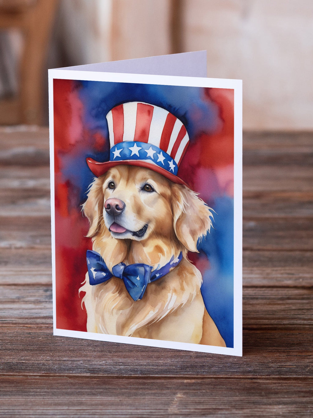 Golden Retriever Patriotic American Greeting Cards Pack of 8 Blank Cards with Envelopes Whimsical A7 Size 5x7
